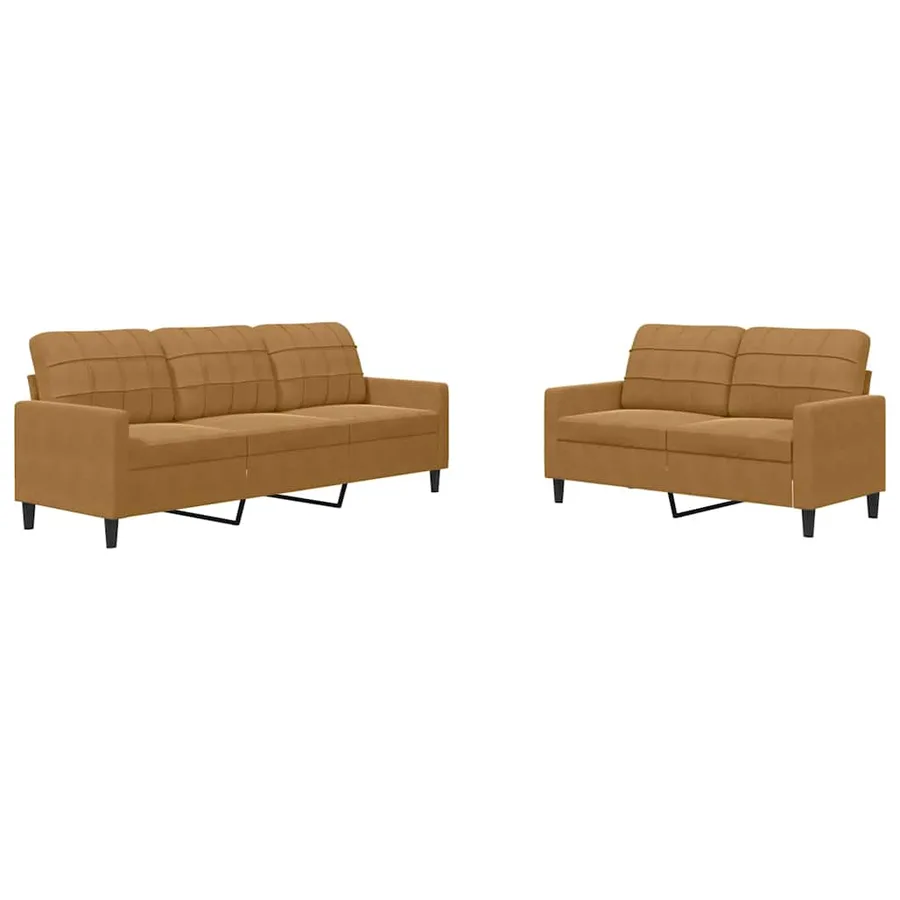 Ensemble de canapés 2 pcs avec coussins Marron Velours - 2