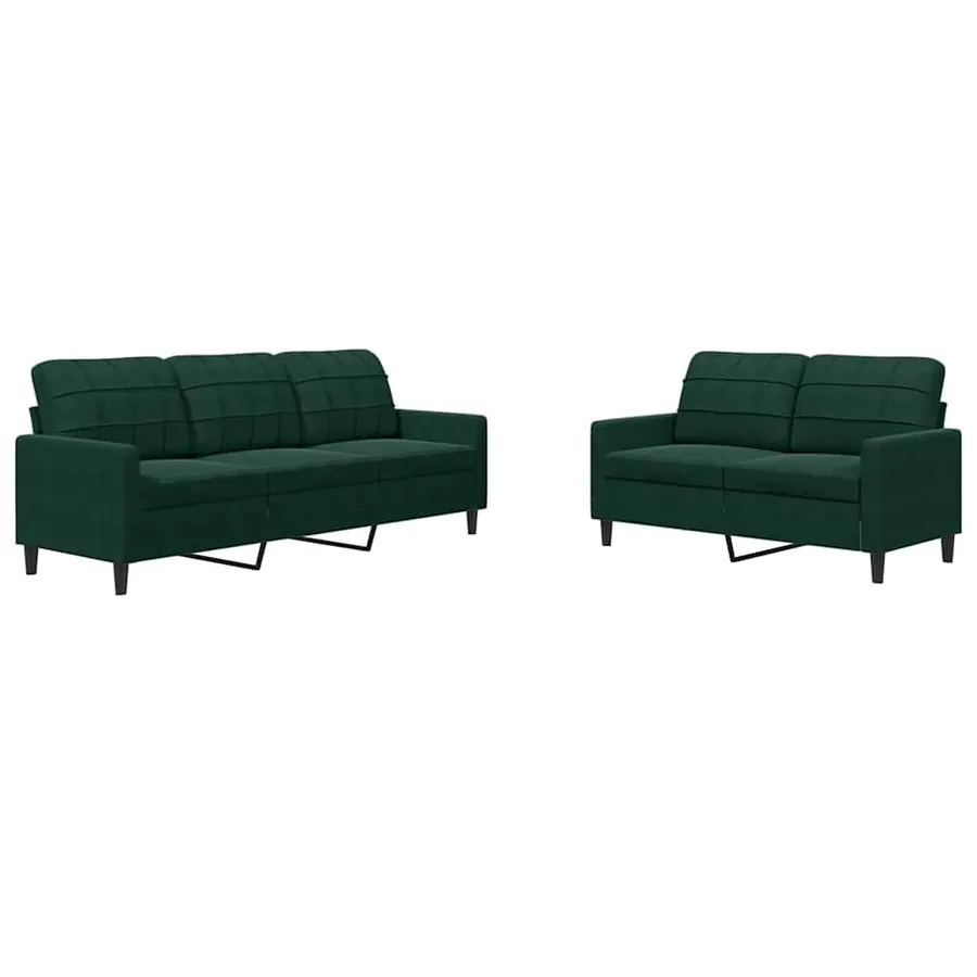 Ensemble de canapés 2 pcs avec coussins Vert foncé Velours - 2