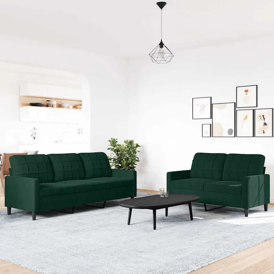 Ensemble de canapés 2 pcs avec coussins Vert foncé Velours - 3