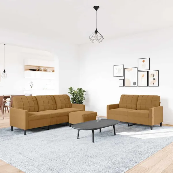 Ensemble de canapés 3 pcs avec coussins Marron Velours