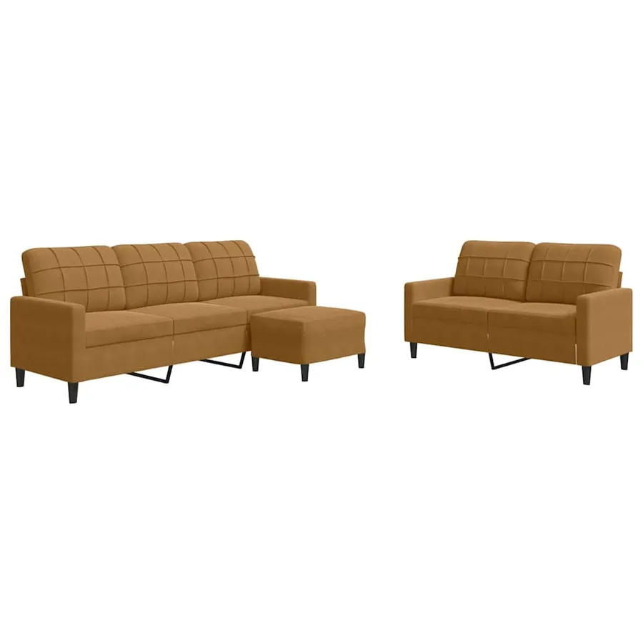 Ensemble de canapés 3 pcs avec coussins Marron Velours - 2