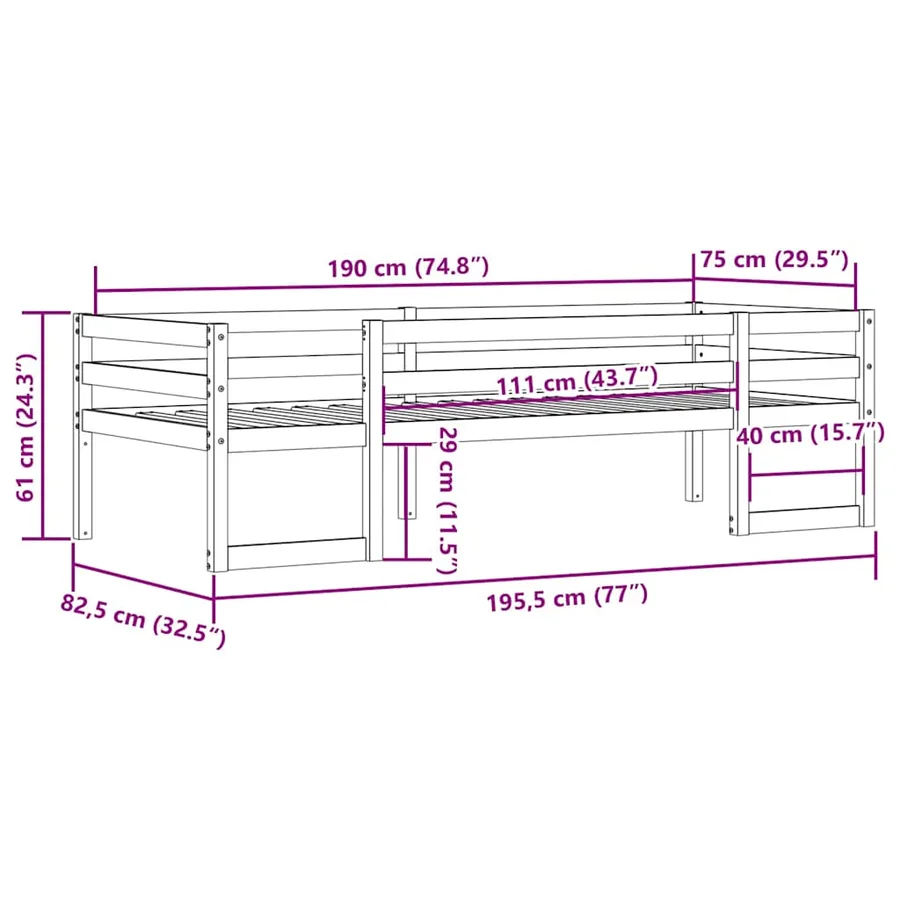 Cadre de lit pour enfants sans matelas 75x190 cm pin massif - 11