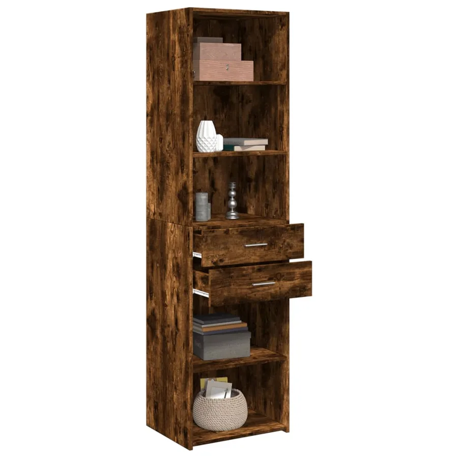 Buffet haut chêne fumé 50x42,5x185 cm bois d'ingénierie - 3