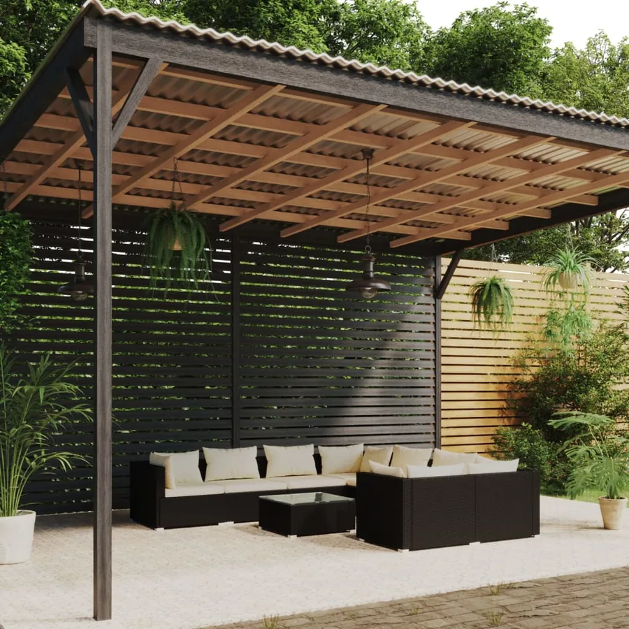 Salon de jardin 9 pcs avec coussins Résine tressée Noir