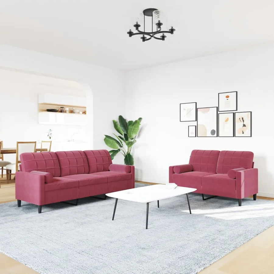 Ensemble de canapés 2 pcs avec coussins et traversins velours - 3