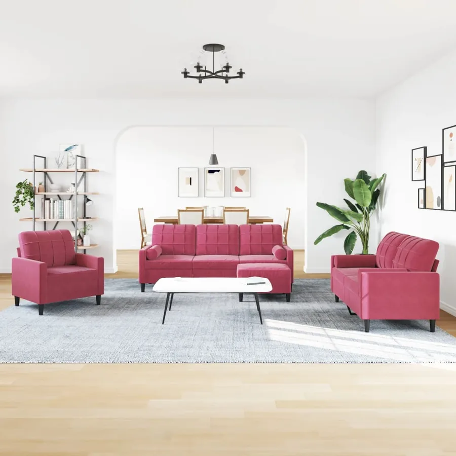 Ensemble de canapés 4 pcs avec coussins et traversins velours - 3