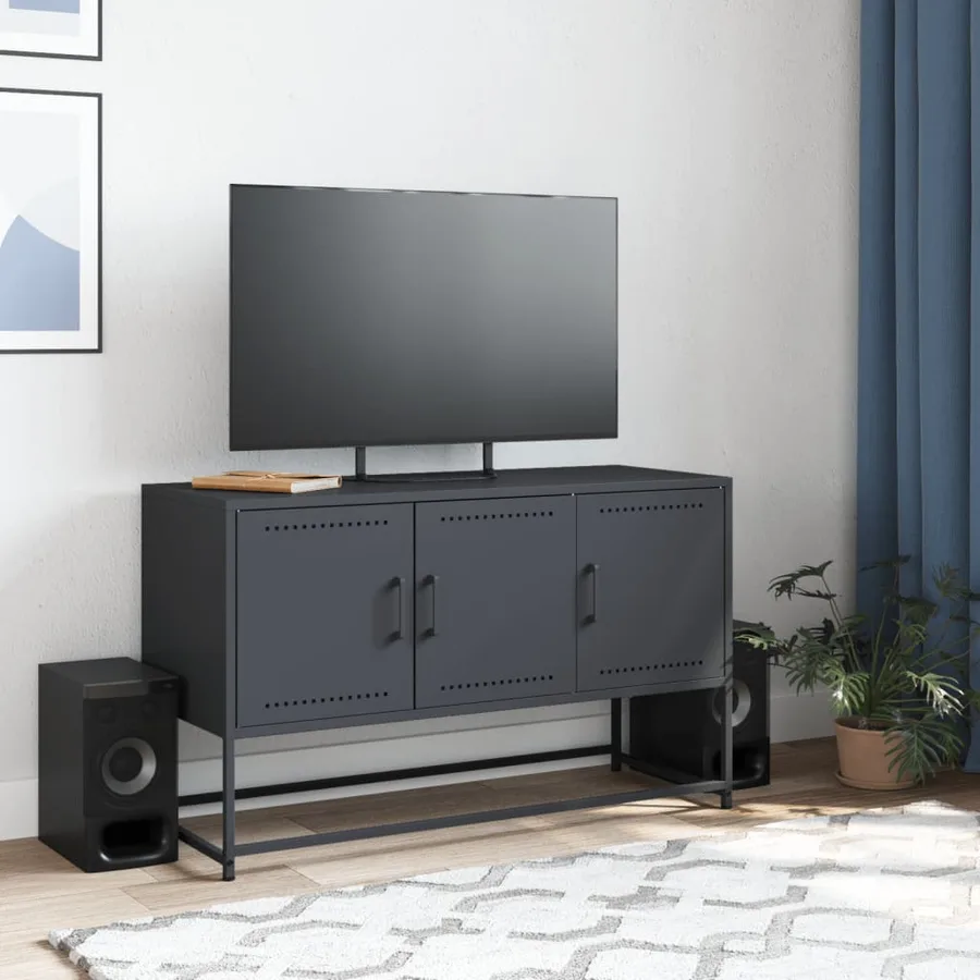 Meuble TV anthracite 100,5x39x60,5 cm acier - 3