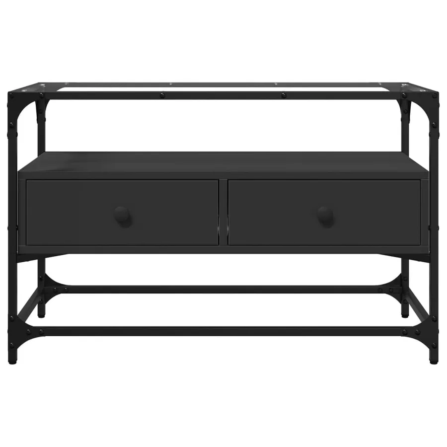 Meuble TV et dessus en verre noir 80x35x51 cm bois d'ingénierie - 4