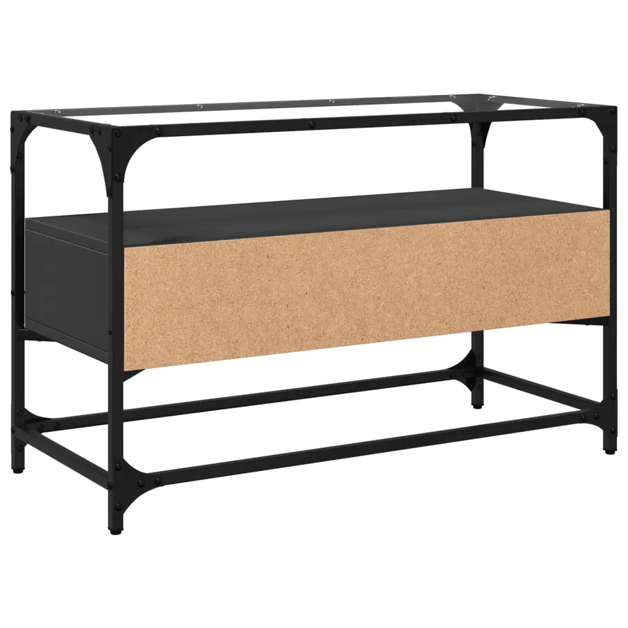 Meuble TV et dessus en verre noir 80x35x51 cm bois d'ingénierie - 6