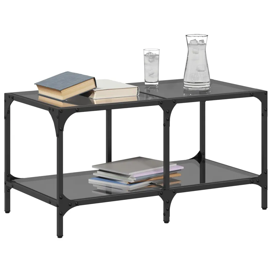 Table basse avec dessus en verre noir 78,5x40x40 cm acier - 3