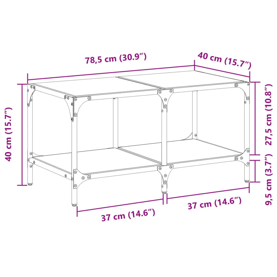 Table basse avec dessus en verre noir 78,5x40x40 cm acier - 9