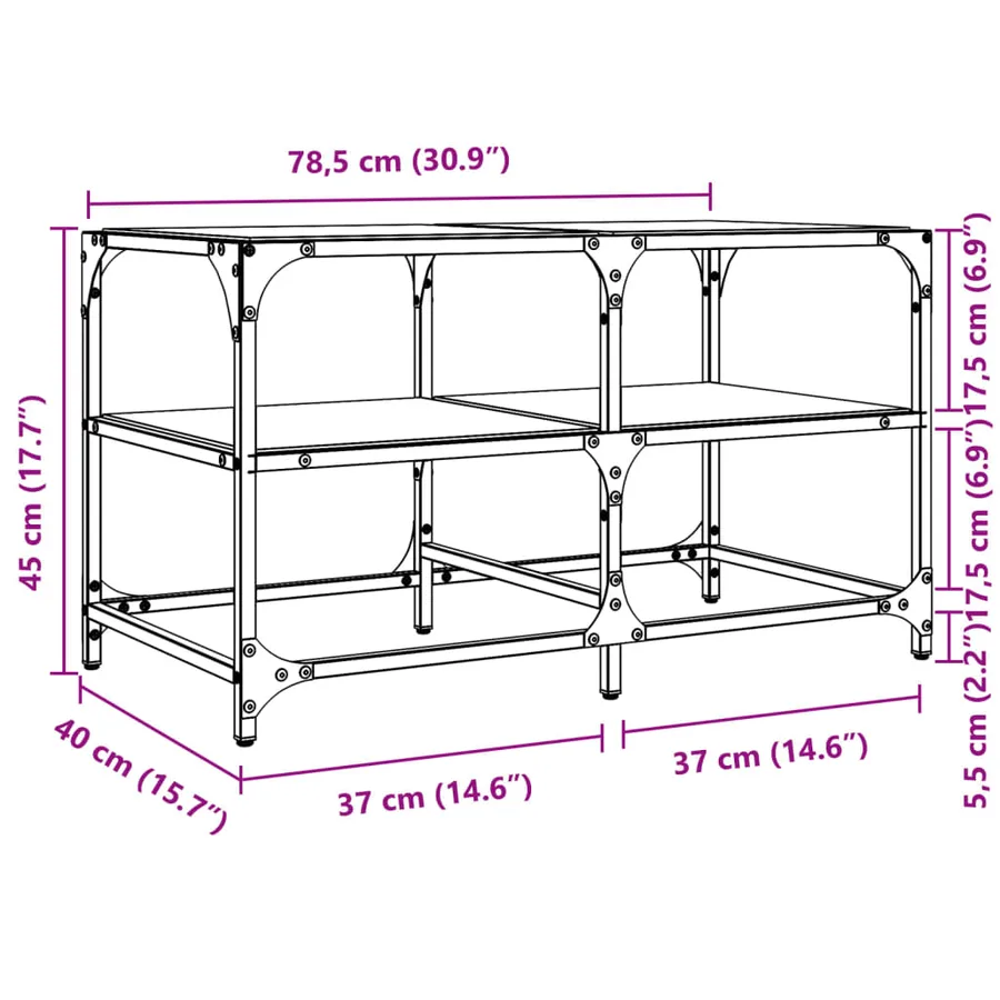 Table basse avec dessus en verre transparent 78,5x40x45cm acier - 9