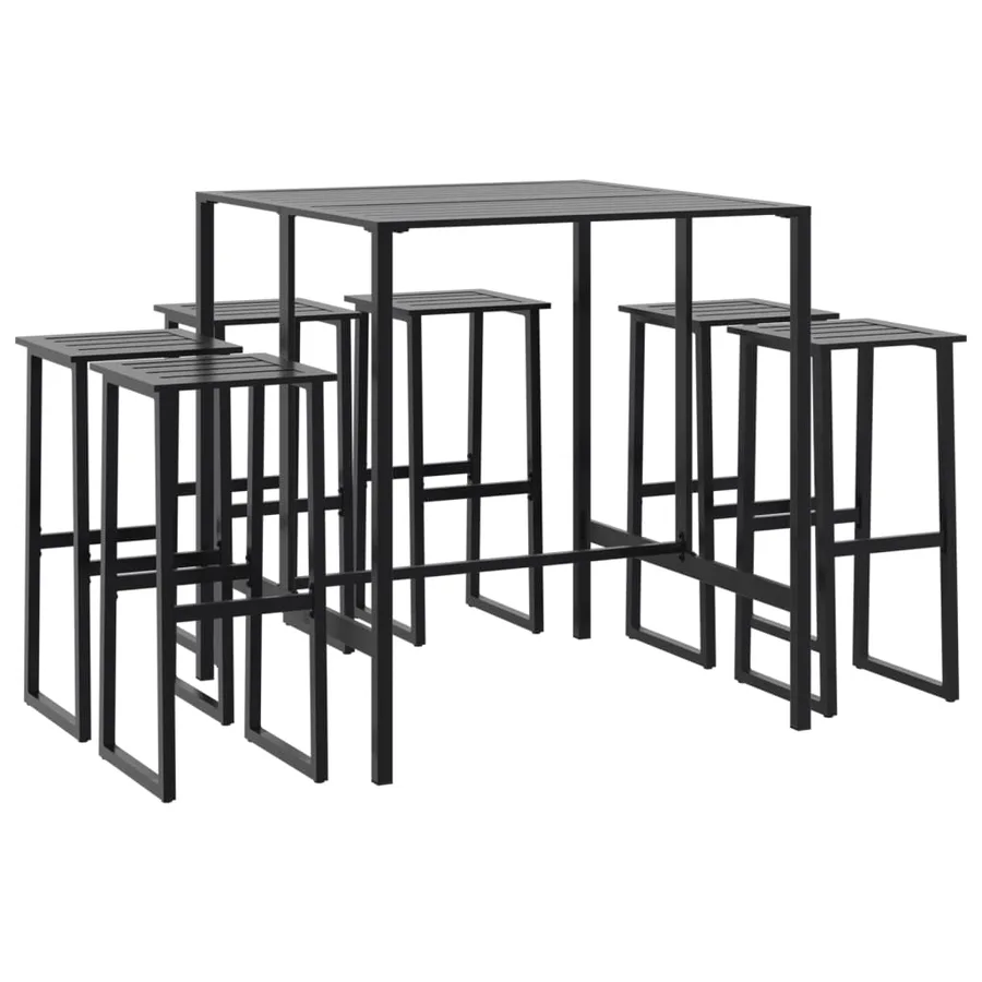 Ensemble de bar de jardin 7 pcs noir acier enduit de poudre - 2