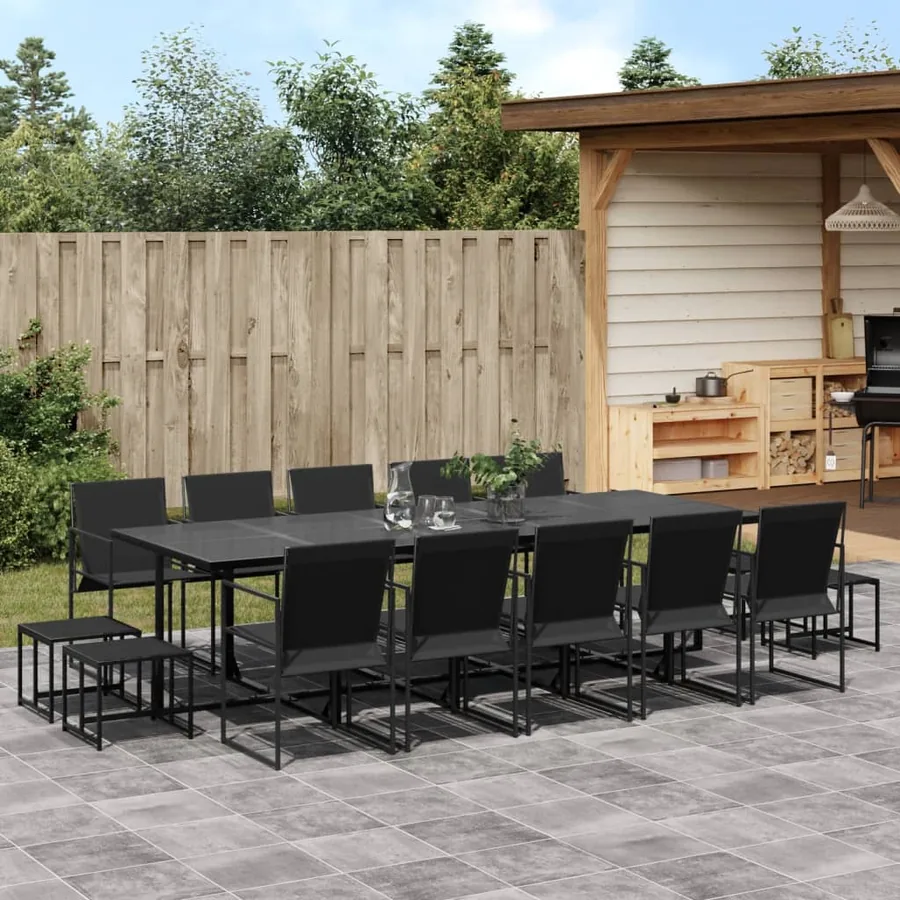 Ensemble à manger de jardin 15 pcs noir textilène