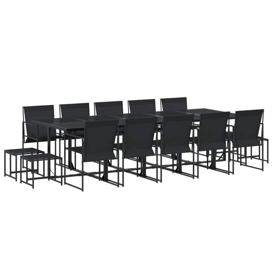Ensemble à manger de jardin 15 pcs noir textilène - 2