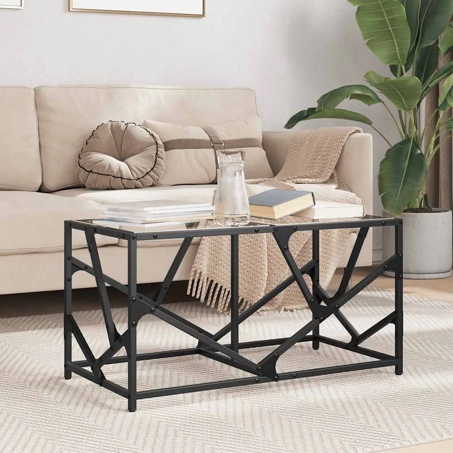 Table basse avec dessus en verre transparent 78,5x40x41cm acier