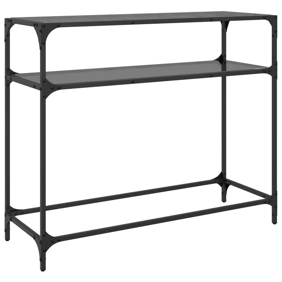 Table console avec dessus en verre noir 98x35x81 cm acier - 6