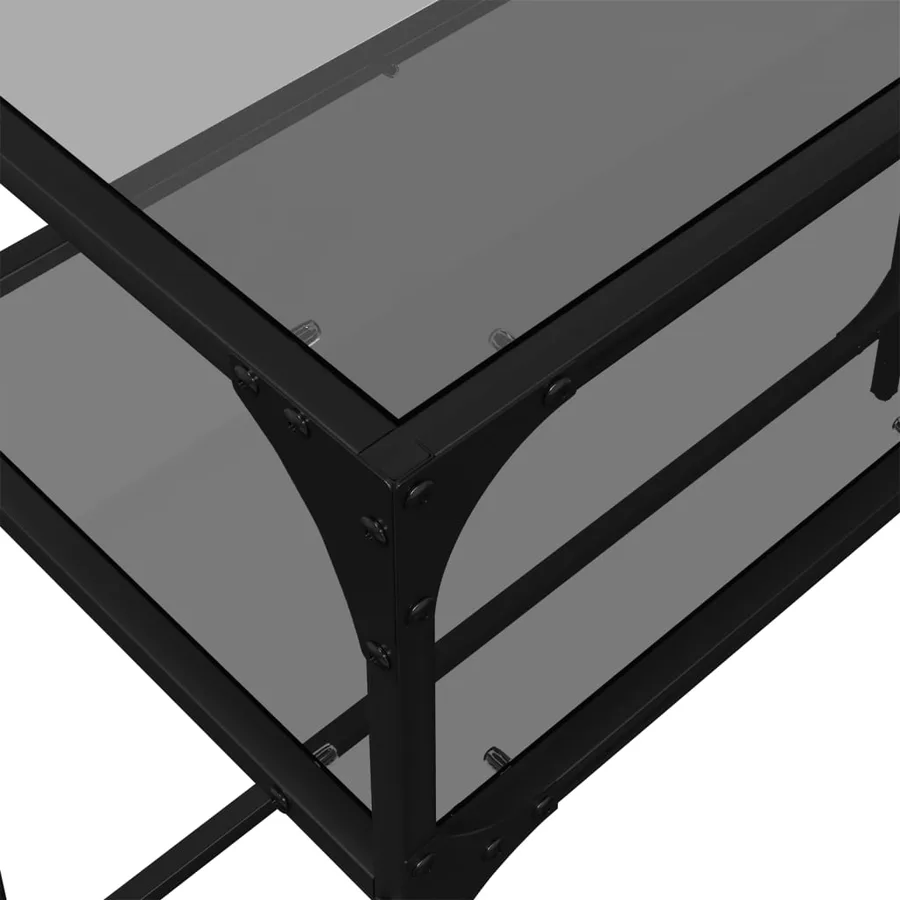 Table console avec dessus en verre noir 98x35x81 cm acier - 7