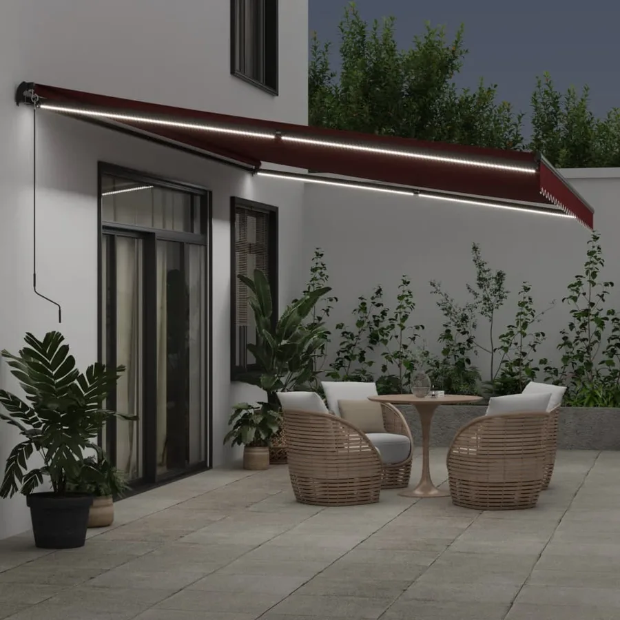 Auvent manuel rétractable avec LED bordeaux 600x350 cm - 3