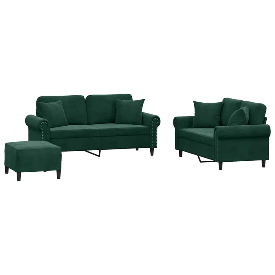 Ensemble de canapés 3 pcs avec coussins vert foncé velours - 2
