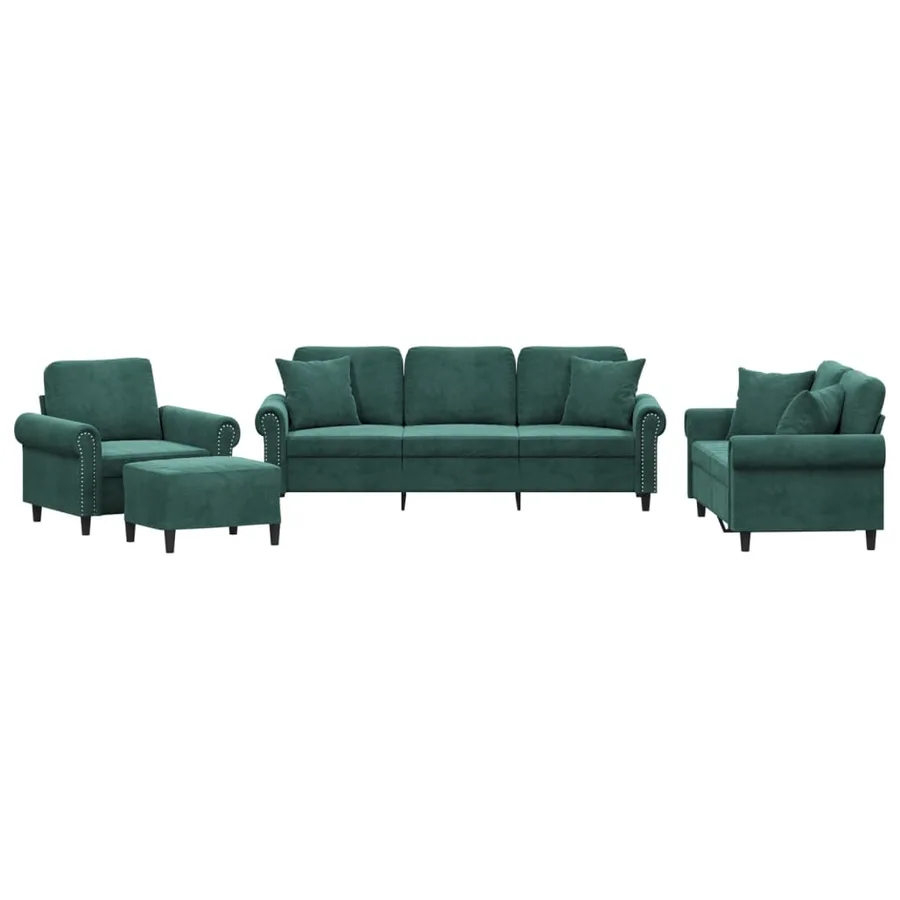 Ensemble de canapés 4 pcs avec coussins vert foncé velours - 2