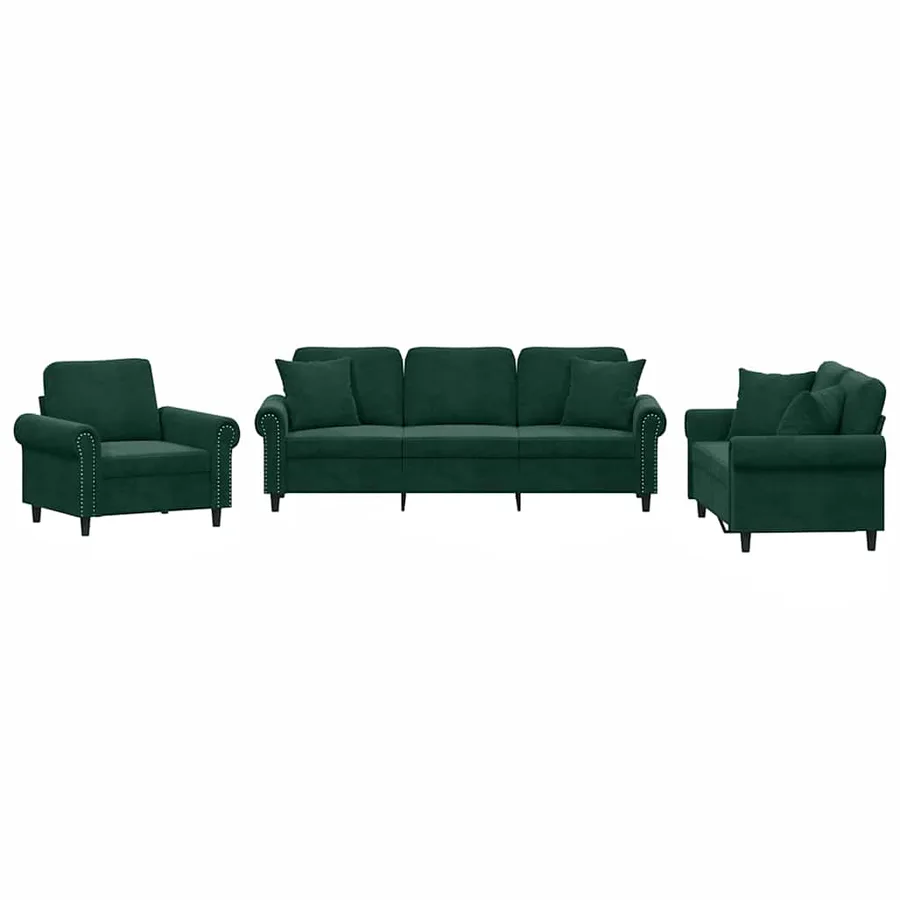 Ensemble de canapés 3 pcs avec coussins vert foncé velours - 2