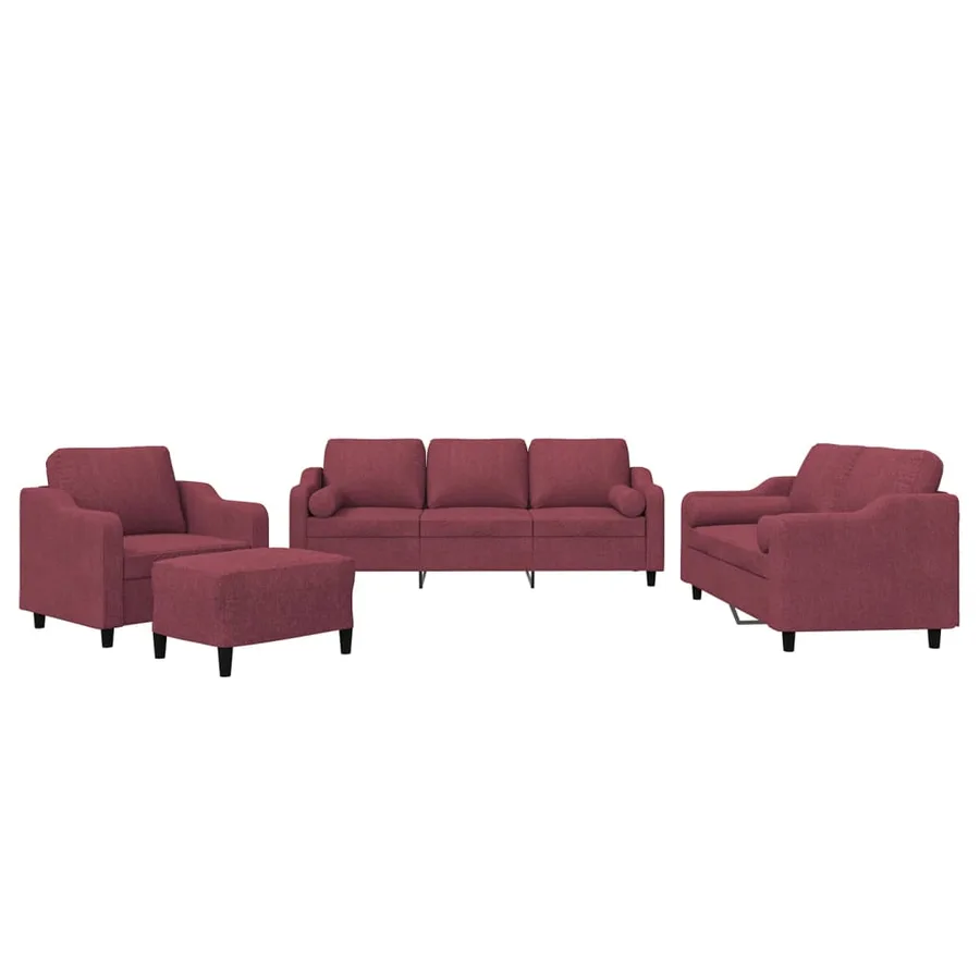 Ensemble de canapés 4 pcs avec coussins rouge bordeaux tissu - 2