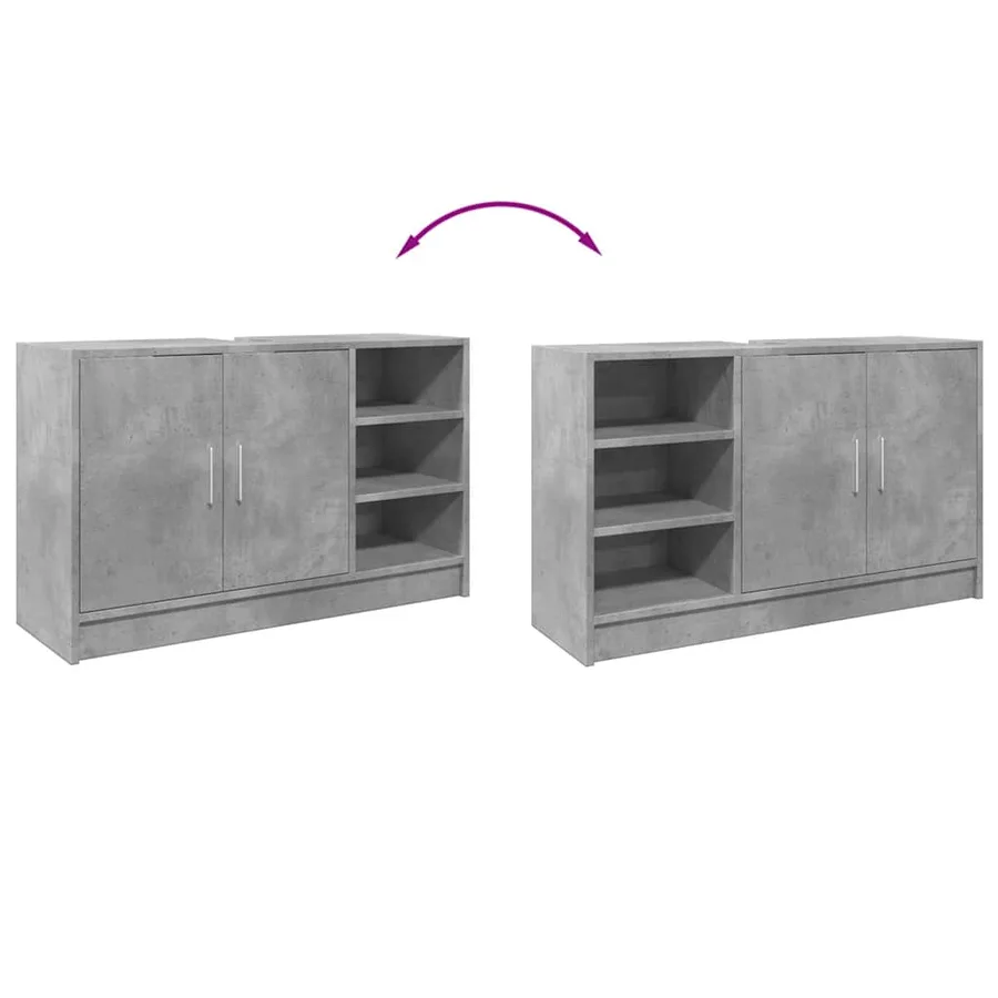 Armoire d'évier gris béton 90x29x55 cm bois d'ingénierie - 8