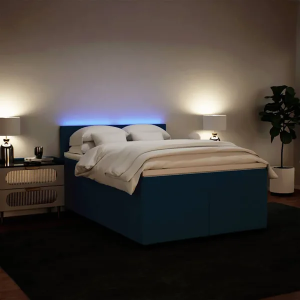 Sommier à lattes de lit et matelas bleu 140x190 cm velours