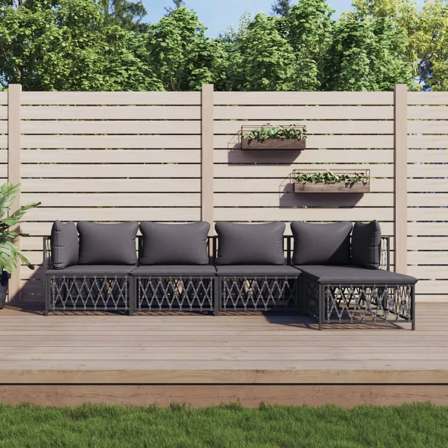 Salon de jardin avec coussins 5 pcs anthracite acier