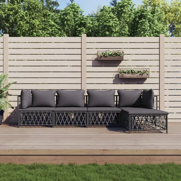 Salon de jardin avec coussins 5 pcs anthracite acier