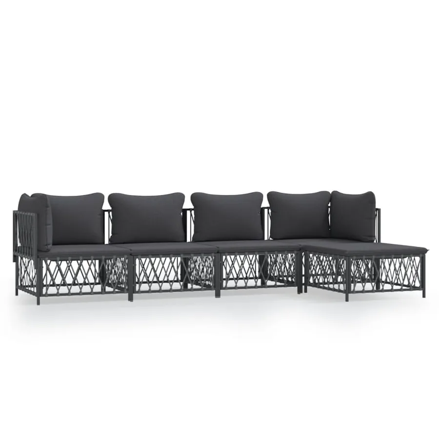 Salon de jardin avec coussins 5 pcs anthracite acier - 2