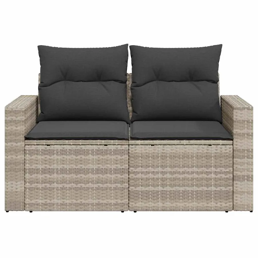 Canapé de jardin 2 places et coussins gris clair résine tressée - 4
