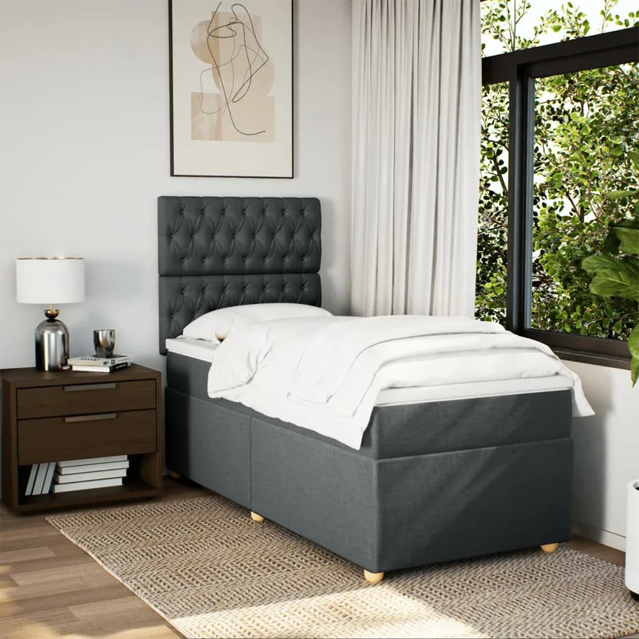 Sommier à lattes de lit avec matelas Gris foncé 80x200 cm Tissu - 5