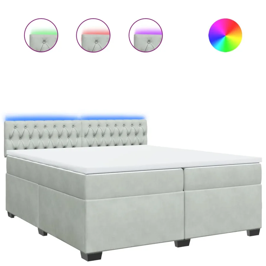Sommier à lattes de lit et matelas Gris clair 200x200cm Velours - 2