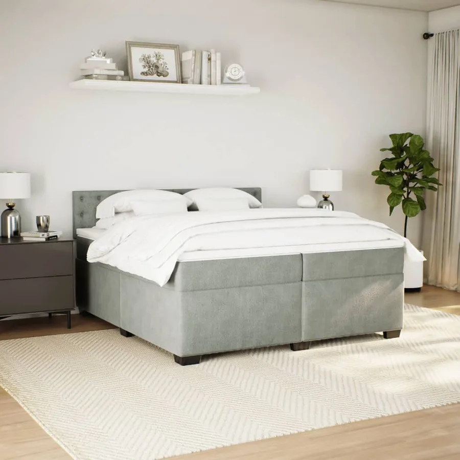 Sommier à lattes de lit et matelas Gris clair 200x200cm Velours - 3