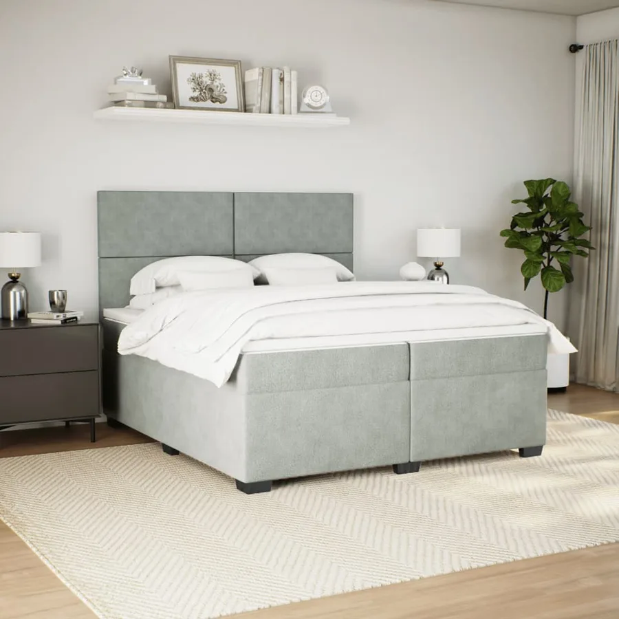 Sommier à lattes de lit et matelas Gris clair 200x200cm Velours - 5