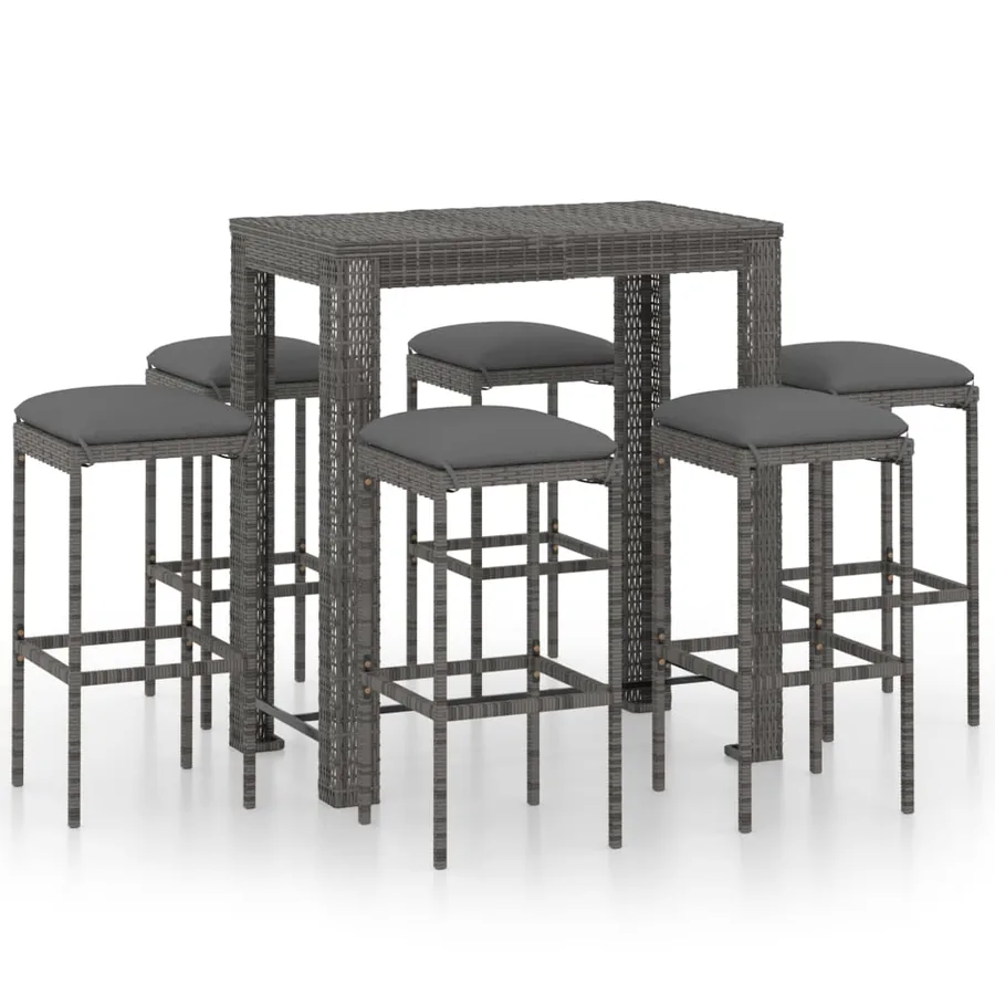 Ensemble de bar de jardin 7 pcs et coussins Résine tressée Gris - 2