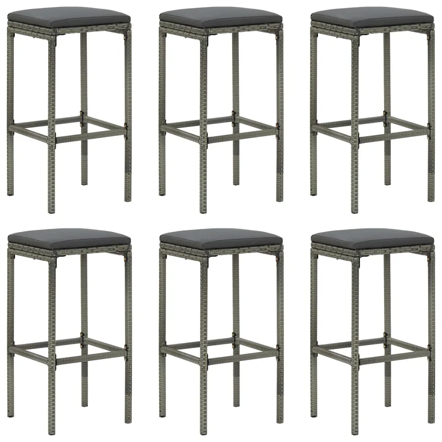 Ensemble de bar de jardin 7 pcs et coussins Résine tressée Gris - 3