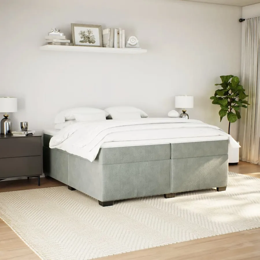 Sommier à lattes de lit et matelas Gris clair 200x200cm Velours - 3