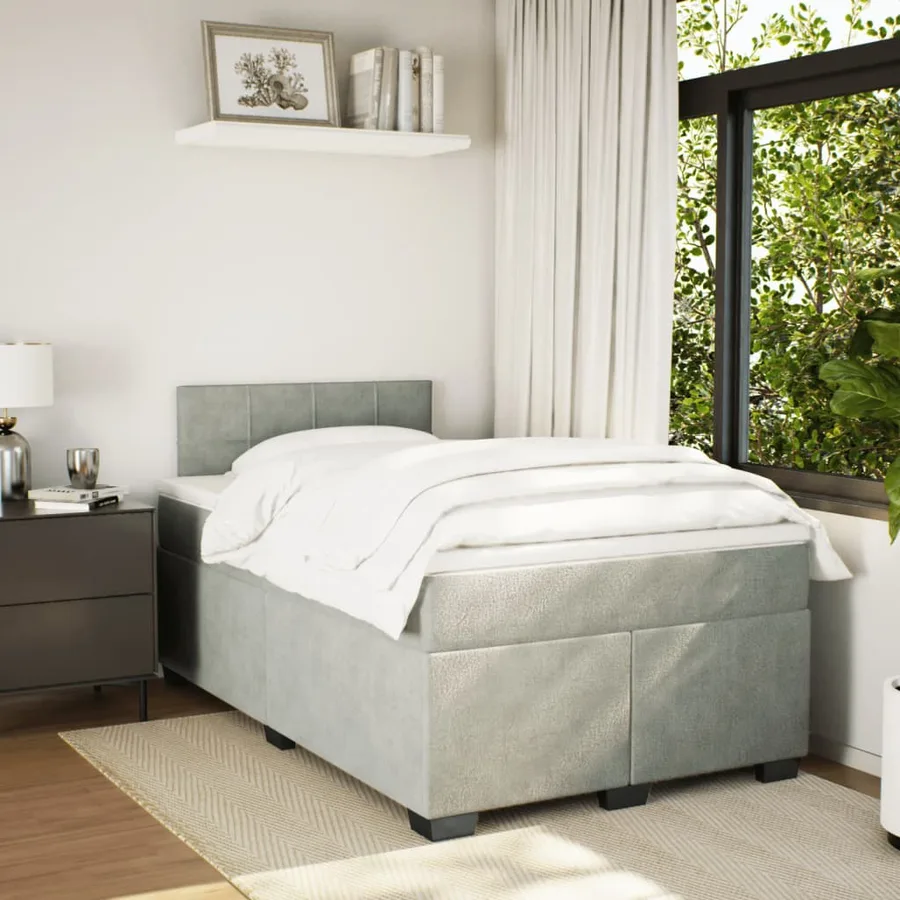 Sommier à lattes de lit et matelas Gris clair 120x200cm Velours - 4