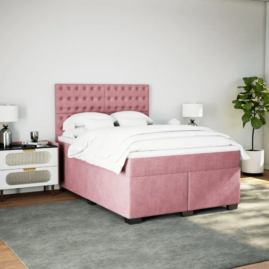 Sommier à lattes de lit avec matelas Rose 140x190 cm Velours - 4