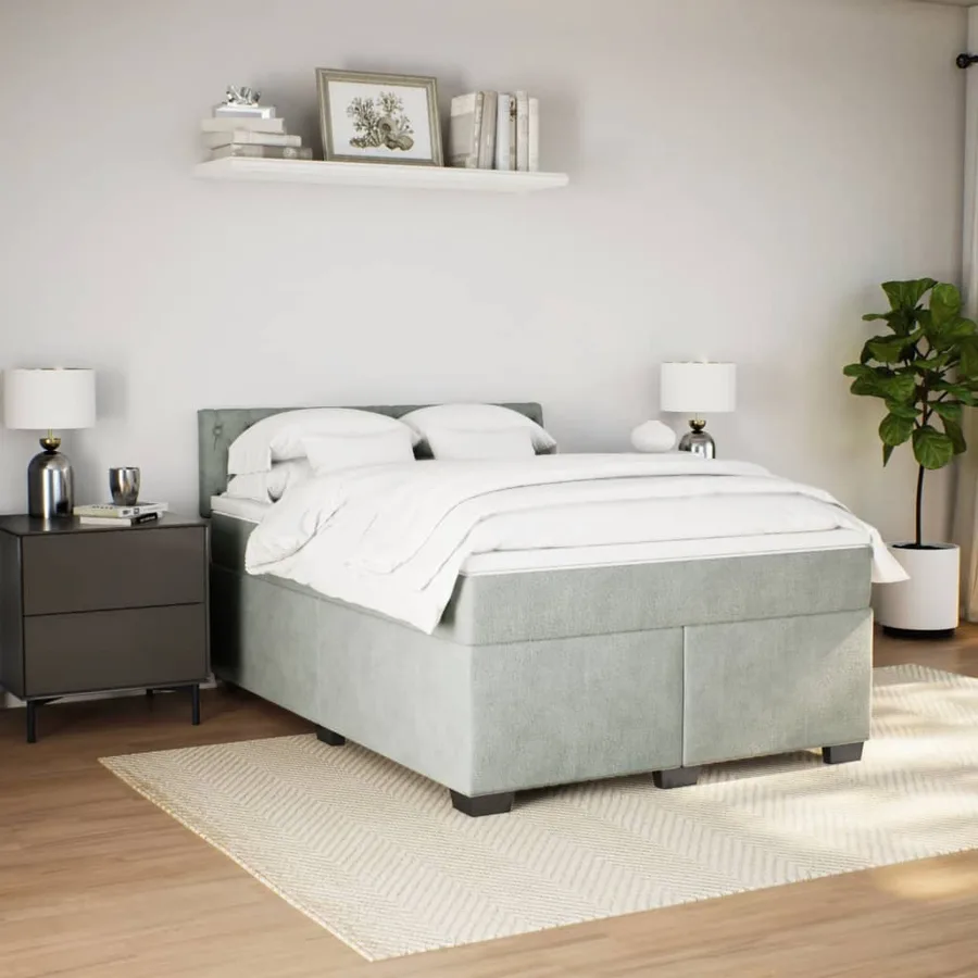 Sommier à lattes de lit et matelas Gris clair 140x190cm Velours - 3