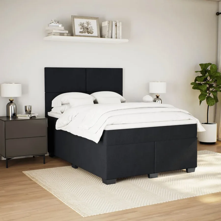 Sommier à lattes de lit avec matelas Noir 140x190 cm Velours - 4