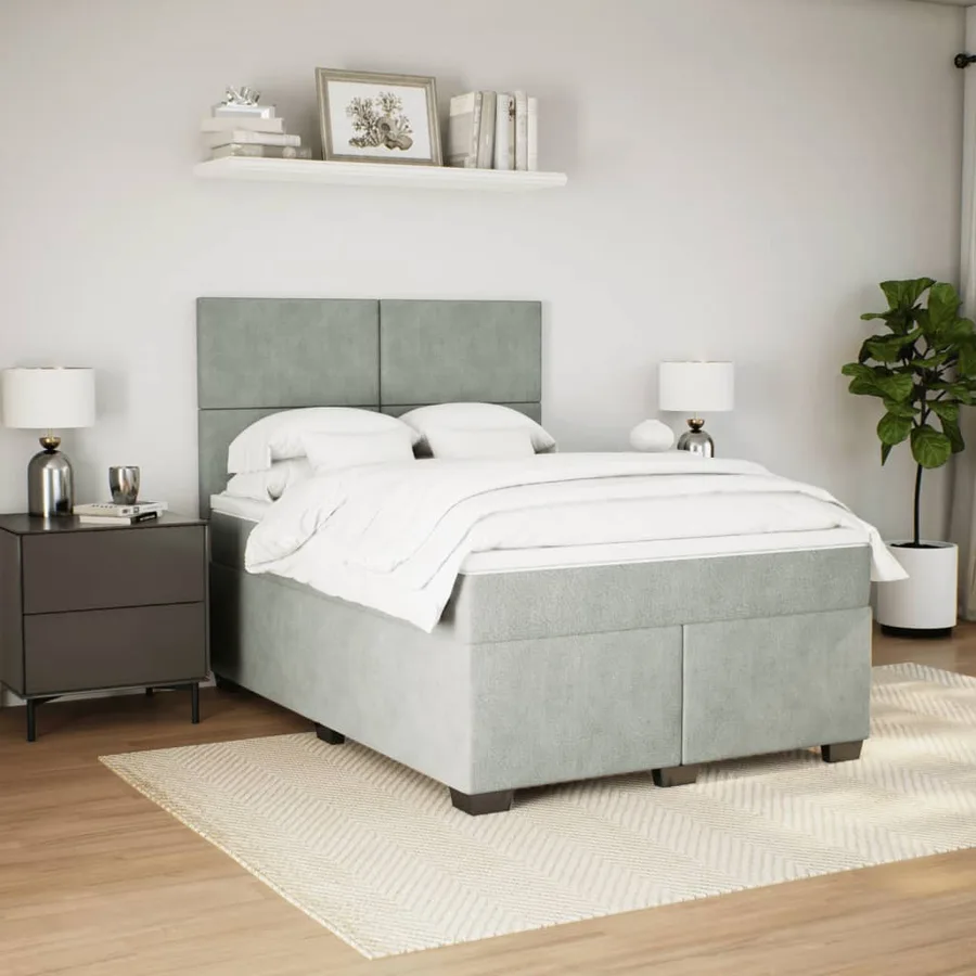 Sommier à lattes de lit et matelas Gris clair 140x190cm Velours - 4