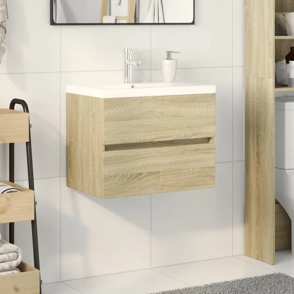 Ensemble de meubles de bain 2pcs céramique et bois d'ingénierie