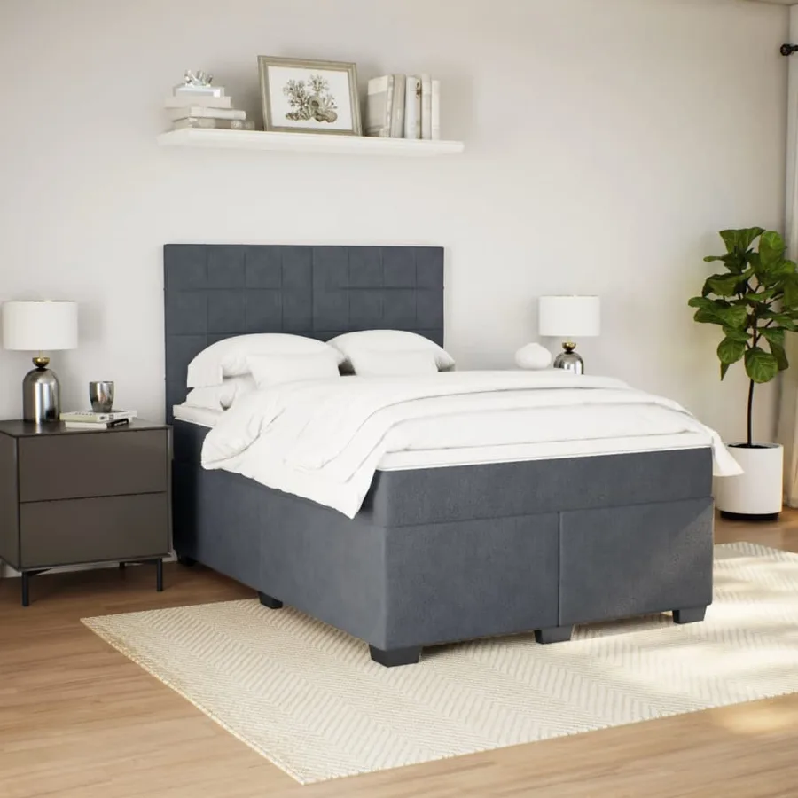Sommier à lattes de lit et matelas Gris foncé 140x190cm Velours - 3