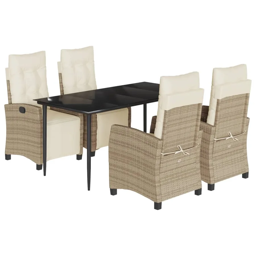 Ensemble à manger de jardin avec coussins 5pcs Beige poly rotin - 2
