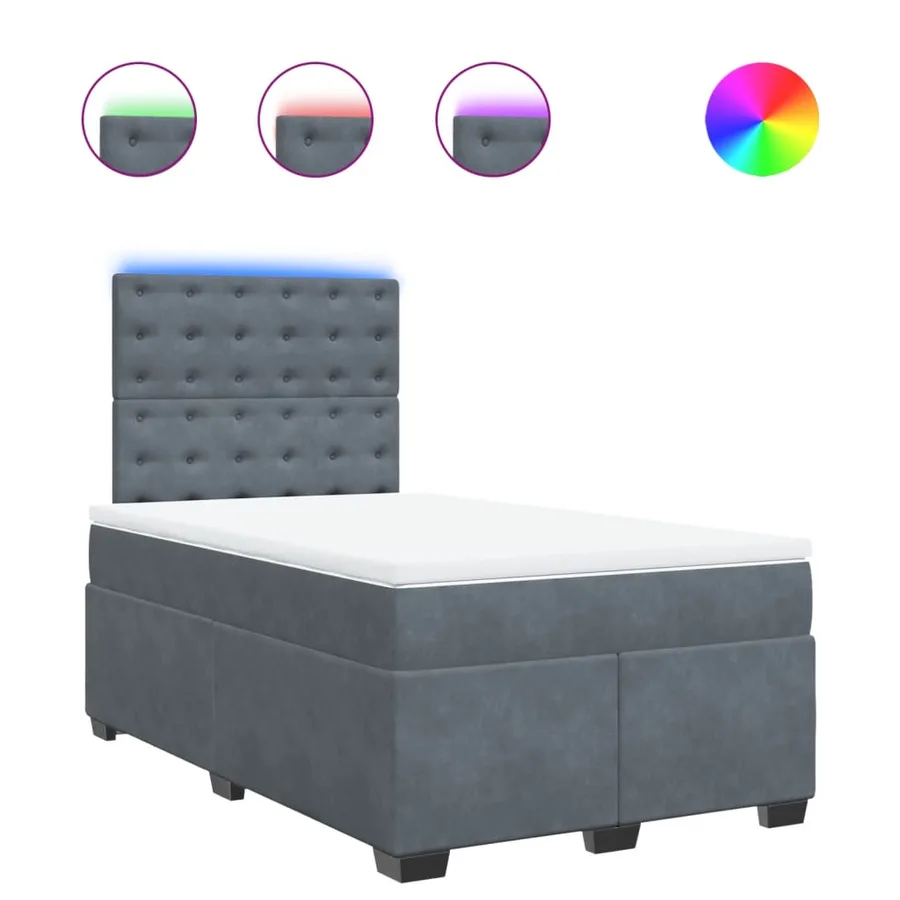 Sommier à lattes de lit et matelas gris foncé 120x190cm velours - 2
