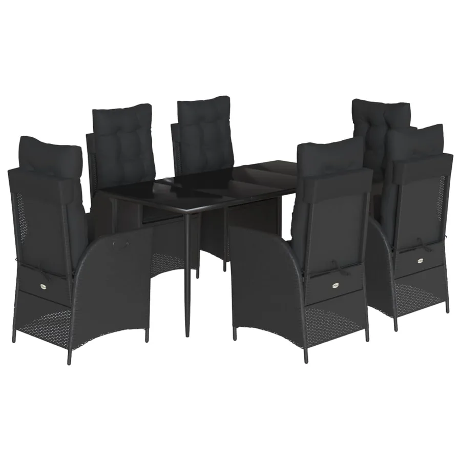 Ensemble à manger de jardin coussins 7pcs Noir Résine tressée - 2